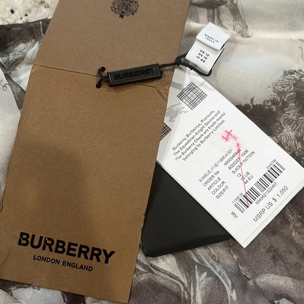 BURBERRY Amelie Bow neck Angel print Mulberry silk sheer long sleeve blouse - Picture 17 of 17